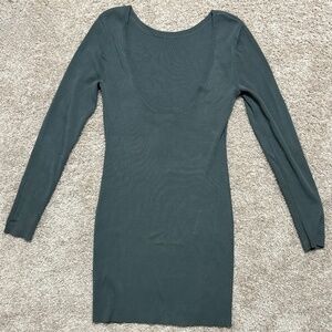 Open Edit Long Sleeve Sweater Minidress Green Urban (Medium)